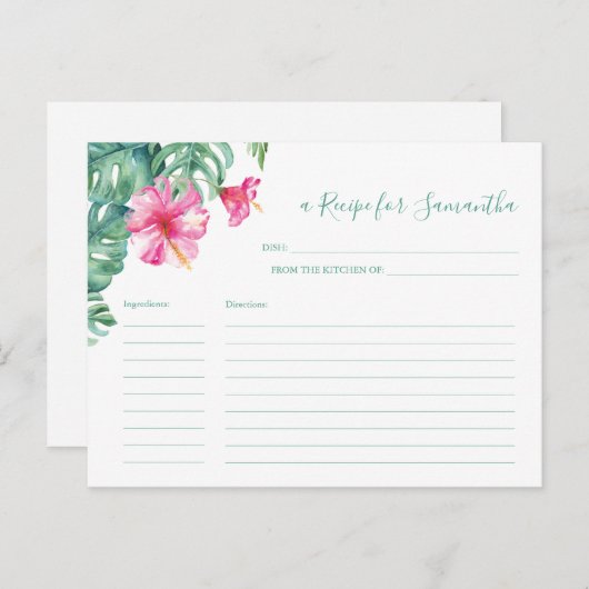 水彩ピンクハイビスカストロピカフローラルレシピカード シーズンポストカード (正面/裏面)