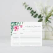 水彩ピンクハイビスカストロピカフローラルレシピカード シーズンポストカード (スタンド正面)