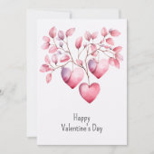 水彩ピンクハートの幸せなバレンタインデー シーズンカード (正面)