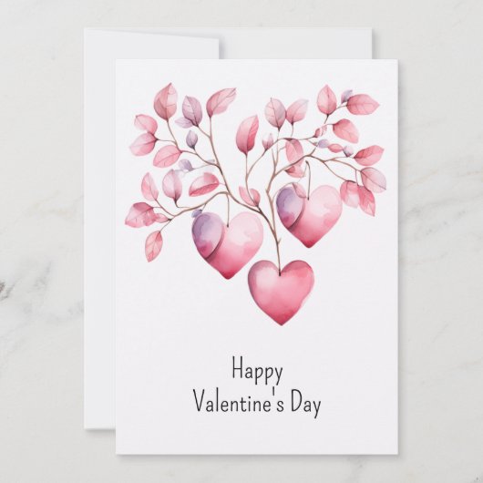 水彩ピンクハートの幸せなバレンタインデー シーズンカード (正面)