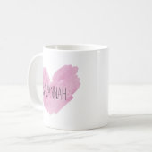 水彩ピンクハートカスタマイズ可能な名前 コーヒーマグカップ (正面左)