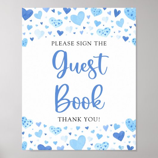 水彩ピンクハートバレンタインゲストブックサイン ポスター (正面)