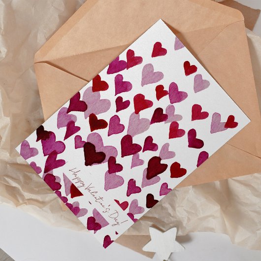 水彩ピンクハートバレンタインデーカード シーズンカード