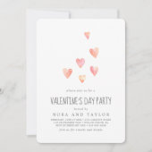 水彩ピンクハートバレンタインデーパーティー 招待状 (正面)