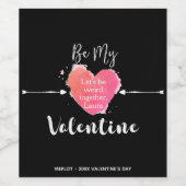 水彩ピンクハートバレンタインデー ワインラベル (シングルラベル)