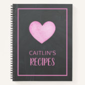 水彩ピンクハートパーソナライズされたレシピ ノートブック (正面)