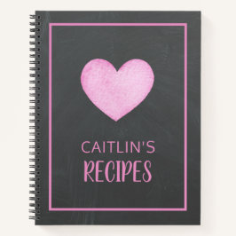 水彩ピンクハートパーソナライズされたレシピ ノートブック