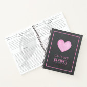 水彩ピンクハートパーソナライズされたレシピ ノートブック (内部)