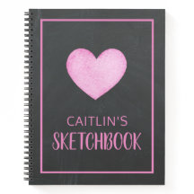 水彩ピンクハートパーソナライズされたSketchbook
