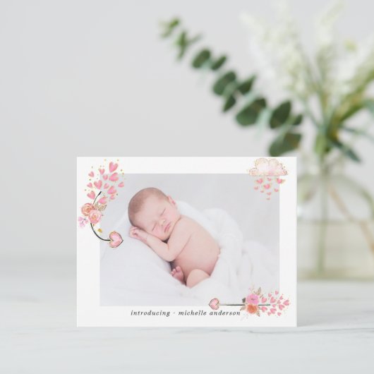 水彩ピンクハートベビー誕生発表 シーズンカード (スタンド正面)