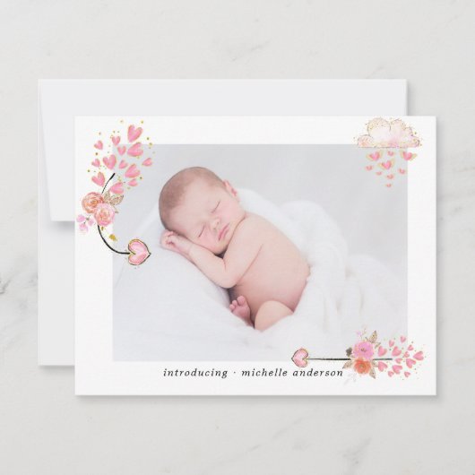 水彩ピンクハートベビー誕生発表 シーズンカード (正面)