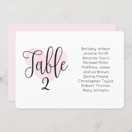 水彩ピンクハート。赤面結婚の座席表 招待状