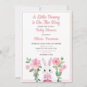 水彩ピンクバニーガールフローラベビーシャワー 招待状 (正面)