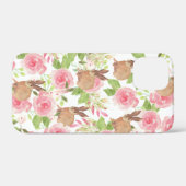水彩ピンクバラフローラブラウンウサギCa Case-Mate iPhoneケース (裏面 (横))