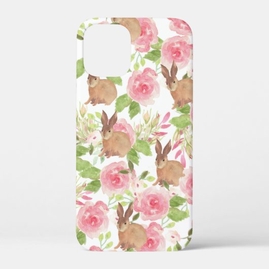 水彩ピンクバラフローラブラウンウサギCa Case-Mate iPhoneケース (裏面)
