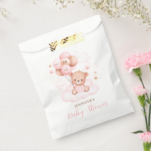 水彩ピンクバルーンテディベア赤ちゃんシャワー フェイバーバッグ (封をした状態)