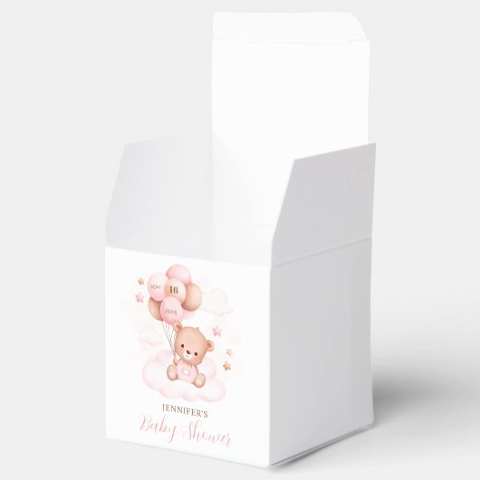水彩ピンクバルーンテディベア赤ちゃんシャワー フェイバーボックス (オープン)