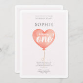 水彩ピンクバルーンバースデーパーティーの招待 招待状 (正面/裏面)