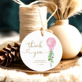 水彩ピンクバルーン赤ちゃんシャワーありがとう フェイバータグ