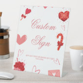 水彩ピンクバレンタインカスタムハートパーティー標識 台座サイン (インサイチュ)