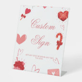 水彩ピンクバレンタインカスタムハートパーティー標識 台座サイン (正面)