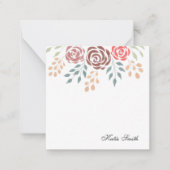 水彩ピンクバーガンディーレッドフローラと緑 ノートカード (正面)