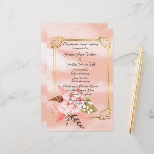 水彩ピンクパンパスグラスと金ゴールド (正面/裏面インサイチュ)