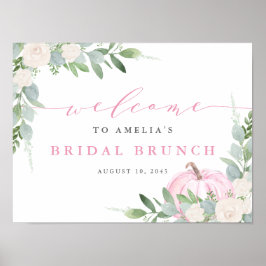 水彩ピンクパンプキン秋ブライダルブランチウェルカム ポスター