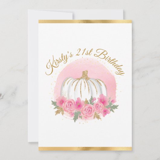 水彩ピンクパンプキン金ゴールドグリッター誕生日 招待状 (裏面)