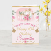 水彩ピンクパンプキン ゴールド スウィート シックスティーン カード (黄色い花)