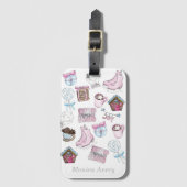水彩ピンクパーソナライズされたのクリスマス ラゲッジタグ (正面縦)