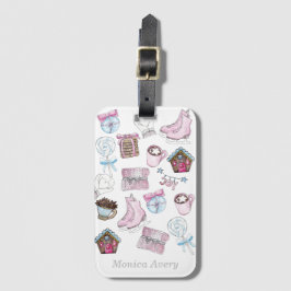水彩ピンクパーソナライズされたのクリスマス ラゲッジタグ