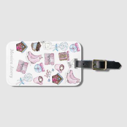 水彩ピンクパーソナライズされたのクリスマス ラゲッジタグ (正面横)