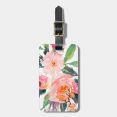 水彩ピンクパーソナライズされたの花 ラゲッジタグ (正面縦)
