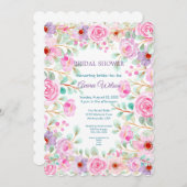 水彩ピンクパープルとターコイズシャワー 招待状 (正面/裏面)