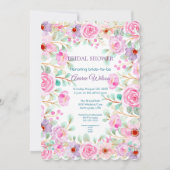 水彩ピンクパープルとターコイズシャワー 招待状 (正面)