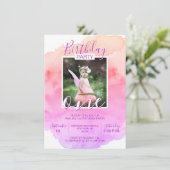 水彩ピンクパープルの女の子 誕生日 1歳 お誕生日 招待状 (スタンド正面)