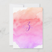 水彩ピンクパープルの女の子 3歳の誕生日パーティー 招待状 (裏面)