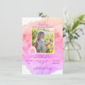 水彩ピンクパープルガール3rd誕生日パーティー 招待状 (スタンド正面)