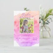 水彩ピンクパープルガール3rd誕生日パーティー 招待状 (スタンド正面)