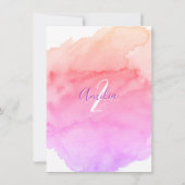 水彩ピンクパープルガール 誕生日 2歳 二歳 招待状 (裏面)