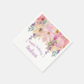 水彩ピンクパープルパーソナライズされた誕生日 スタンダードカクテルナプキン (角)