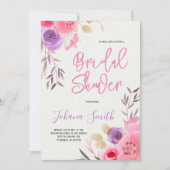 水彩ピンクパープルフローラブライダルシャワー 招待状 (正面)