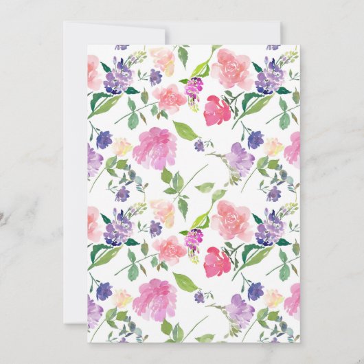 水彩ピンクパープルフローラ赤ちゃんシャワー 招待状 (裏面)
