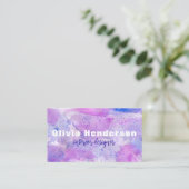 水彩ピンクパープルブルーインテリアデザイナー 名刺 (スタンド正面)