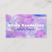 水彩ピンクパープルブルーインテリアデザイナー 名刺 (正面)
