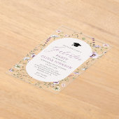 水彩ピンクパープルワイルドフラワー卒業 アクリル招待状 (レイダウン)