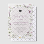 水彩ピンクパープルワイルドフラワー卒業 ベラム紙招待状 (オフセット (招待状))