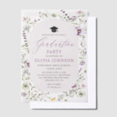 水彩ピンクパープルワイルドフラワー卒業 ベラム紙招待状 (オフセット)