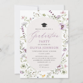 水彩ピンクパープルワイルドフラワー卒業 招待状